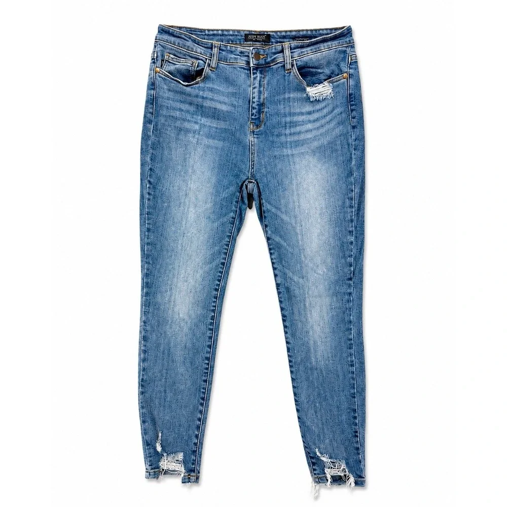 Judy Blue Jeans Womens 13/31 Light Wash Distressed Raw Hem Skinny Casual Stretch - Picture 1 of 12